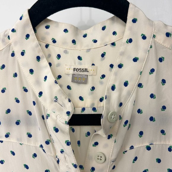 Fossil Off-white Sleeveless Blouse with Blue/Green Pattern - Picture 4 of 4